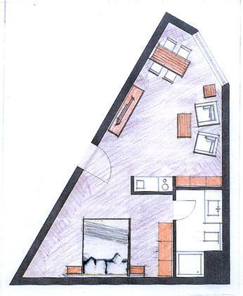 Grundriss der Ferienwohnung für zwei Personen in der Inselresidenz Strandburg auf Juist.